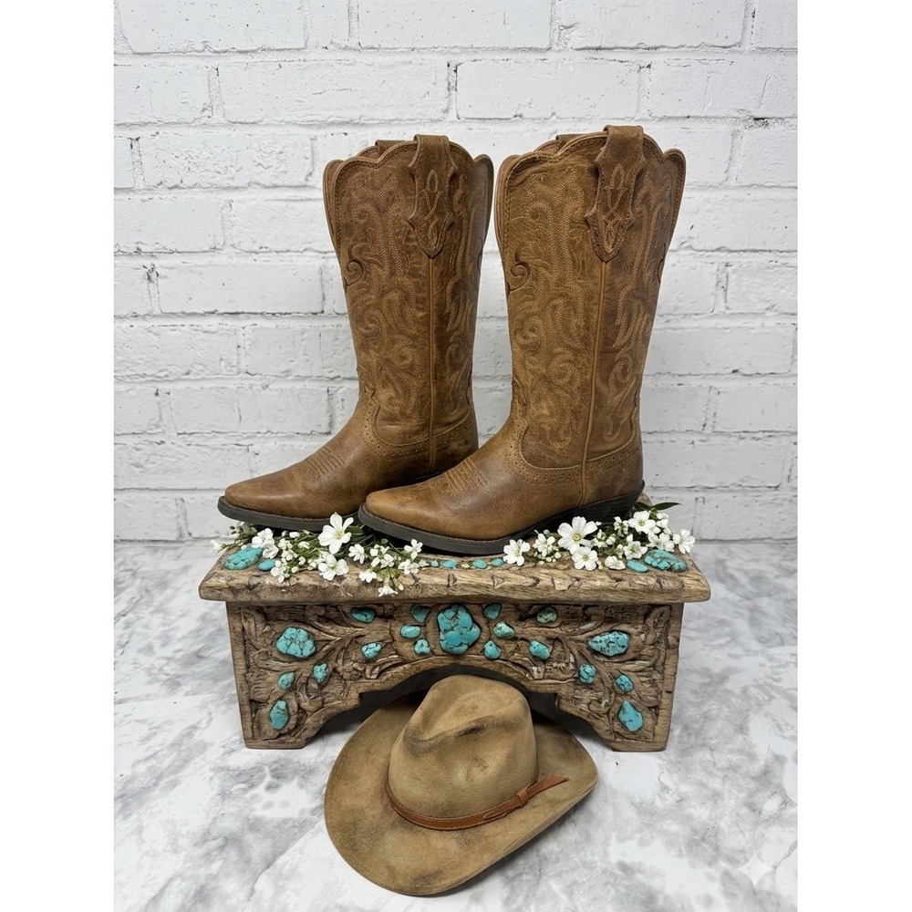 Justin 🤎🦋🤎Brown Leather Western Cowgirl Boots festival 6B Pointed